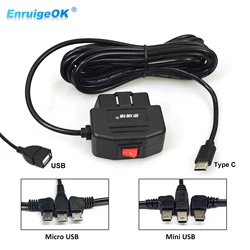 OBD Mini Micro USB Ports OBD2 Car Charge Adapter Cable Hardwire Cord 3.5Meters With Switch for Dash Cam Camcorder Vehicle DVR