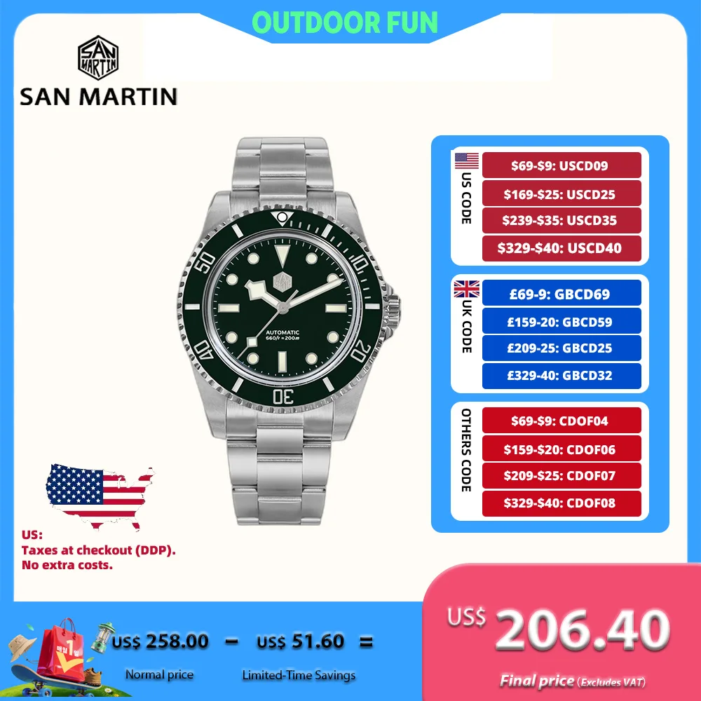

San Martin 40mm YN55 Luxury Watch Men Mechanical Wristwatches Water Ghost Sapphire Automatic 20Bar Relojes Para Hombre SN0006B-1