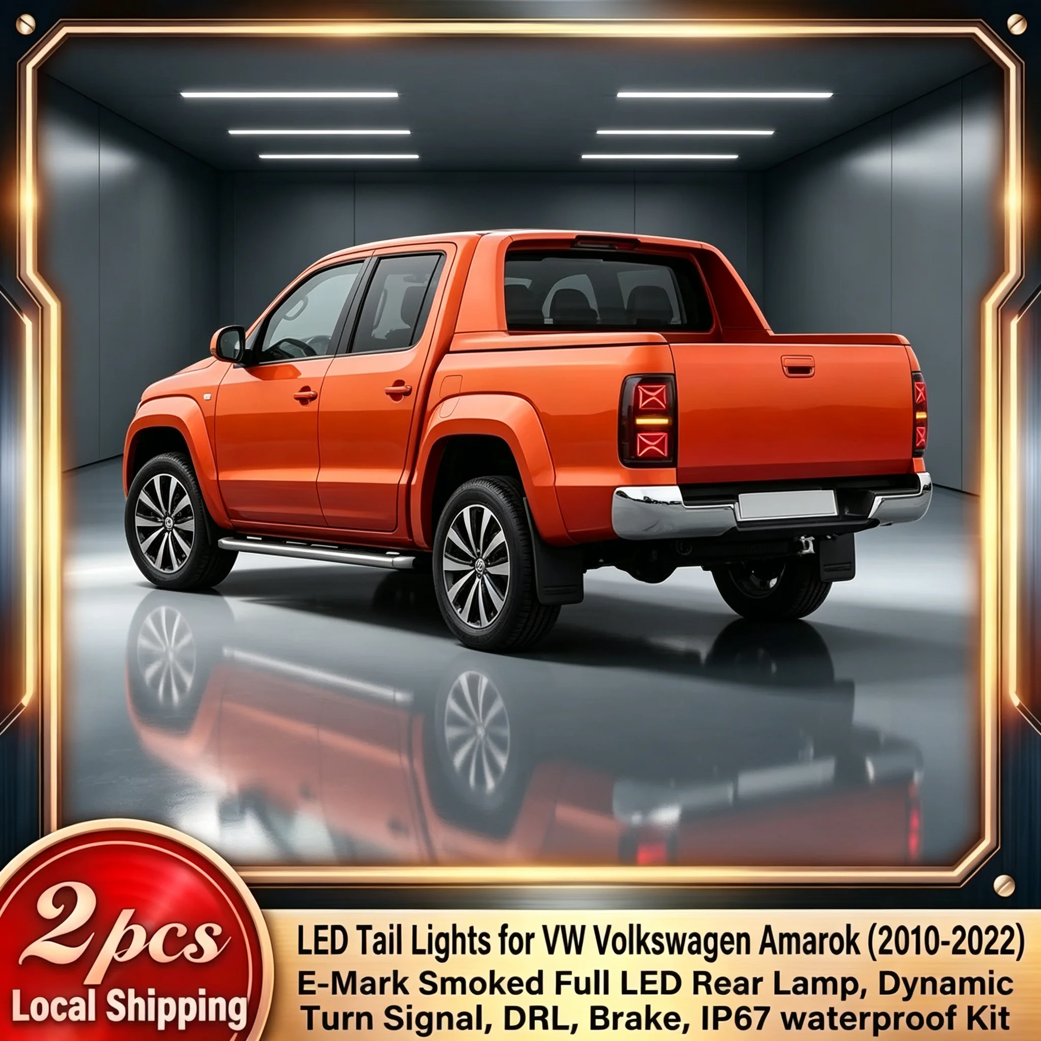 2 Stück LED-Rückleuchten für VW Volkswagen Amarok 4MOTION Pickup 2010-2022 E-Mark Getönte Voll-LED-Rückleuchte mit Dynamischer Animation, Blinker, Tagfahrlicht, Bremslicht, Rückfahrlicht, Direkter