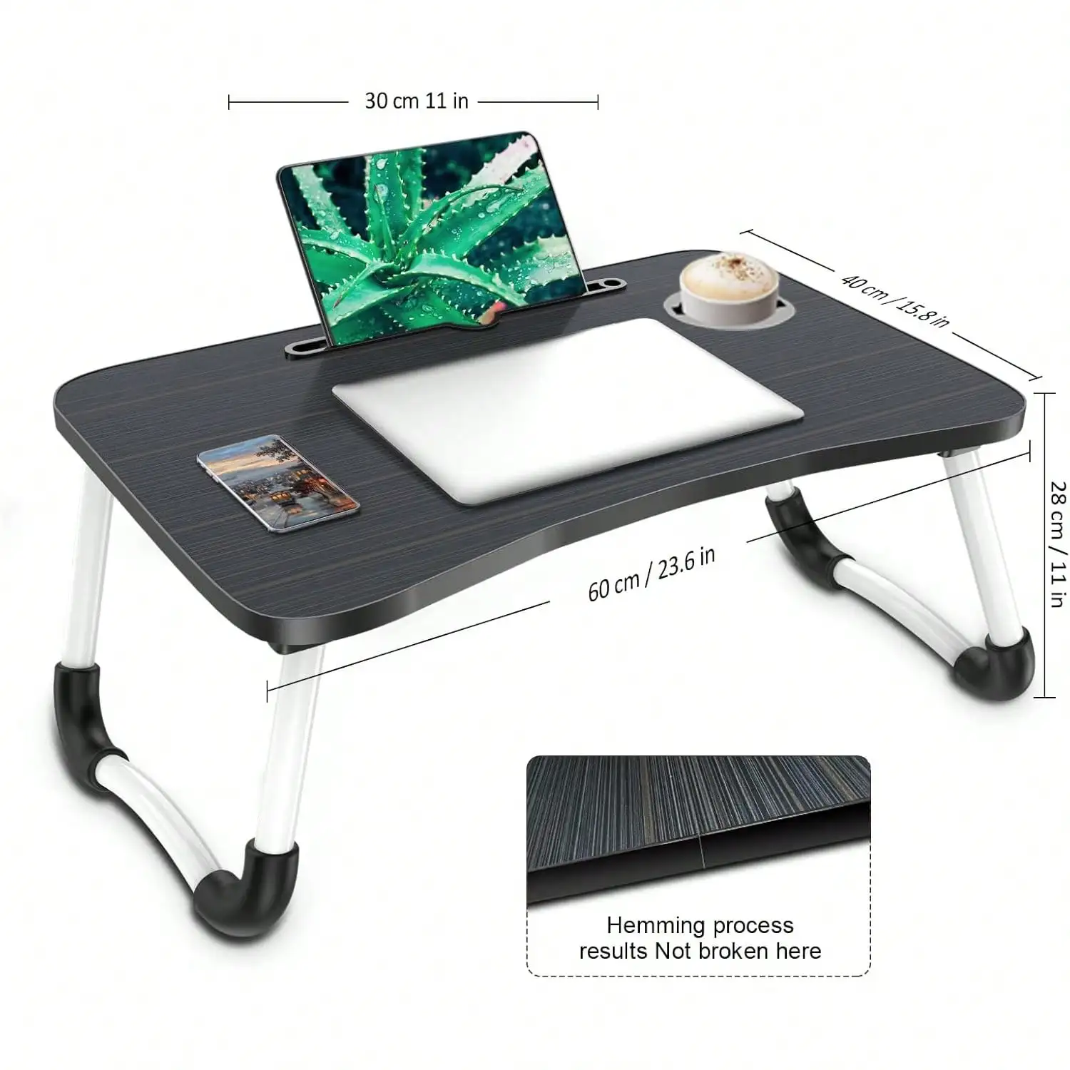 Portable Lap Desk Bed Table Tray, Laptop Stand With Cup Holder & Tablet Slot & Lifting Handle For Working Writing Drawing & Eating