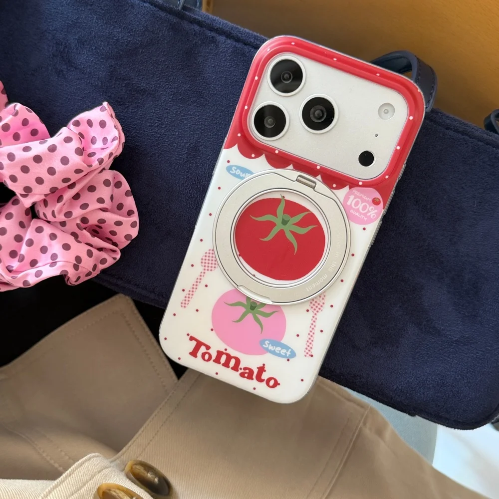 New Korean Ins Red Polka Dot Tomato Magnetic Phone Case for iPhone 18 17 Pro 16 Max 15 16 17 Pro Max Cases Cute Shockproof Cover