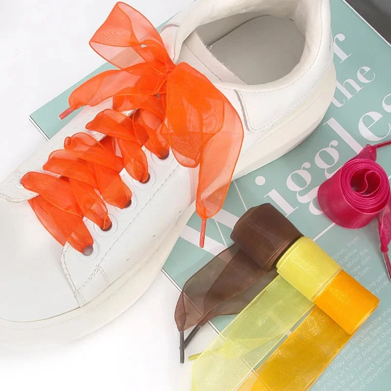 Lacets de chaussures de mode, ruban de satin, doux, décontracté, plat, pour rencontre, 2.5cm de large et plus de choix de couleurs, 1 paire