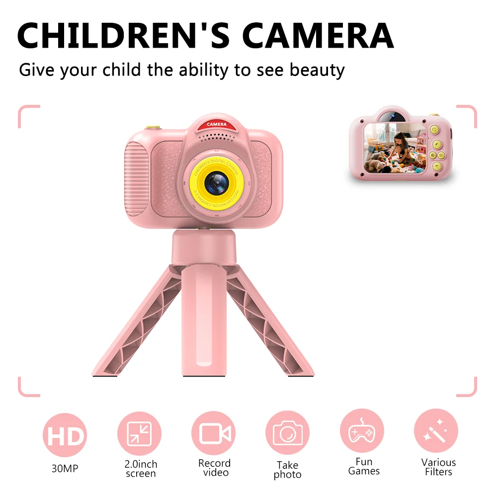 1080P Kids Digital Camera Selfie Lens Funny Frames Mini Games MP3 Player Loop Recording 8GB Card Included for Boys Girls