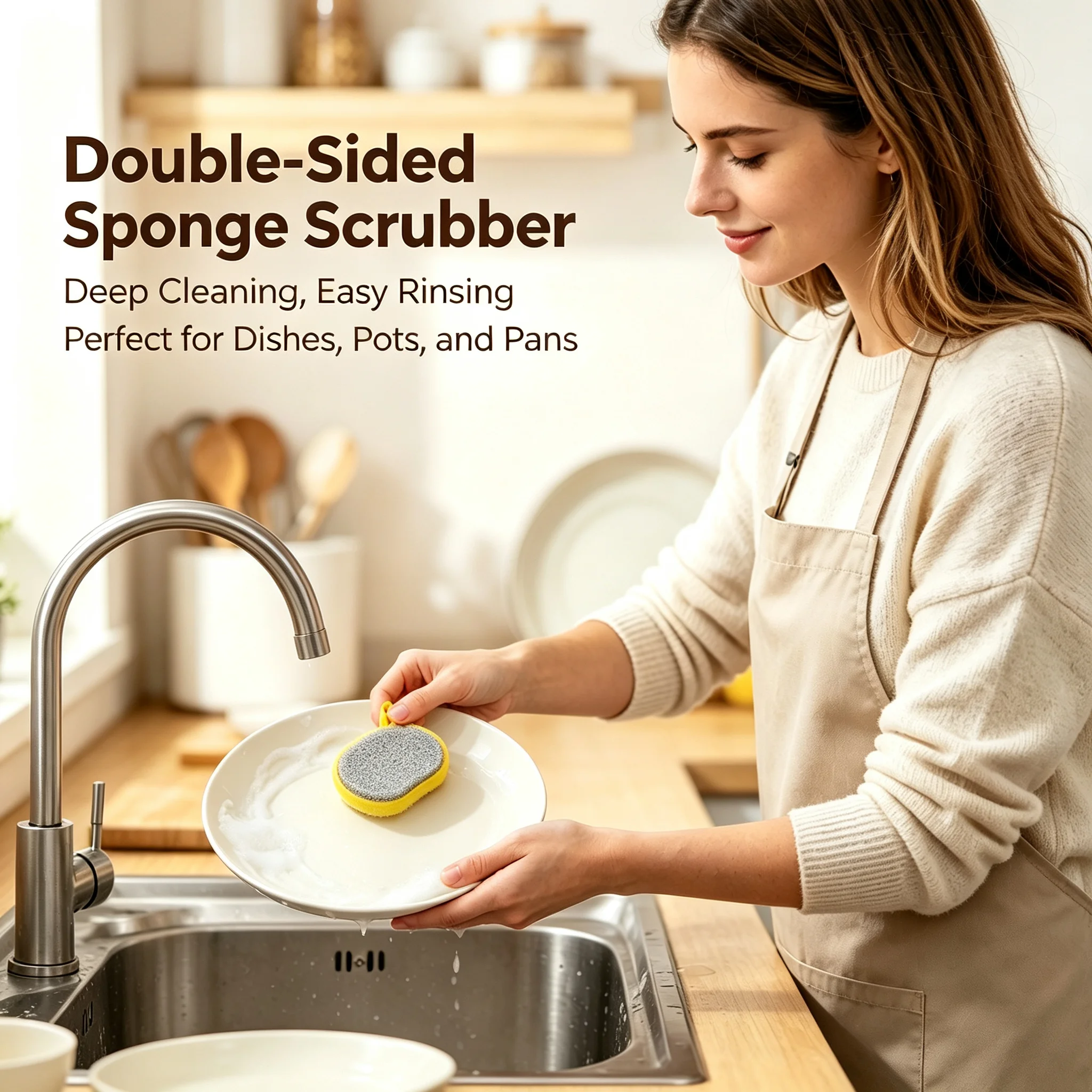 10Pcs Dual-Sided Kitchen Sponge Scrubber, Heavy Duty Dish Cleaning Sponge, Non-Scratch Scouring Pad for Pans Dishes Pot Cleaning