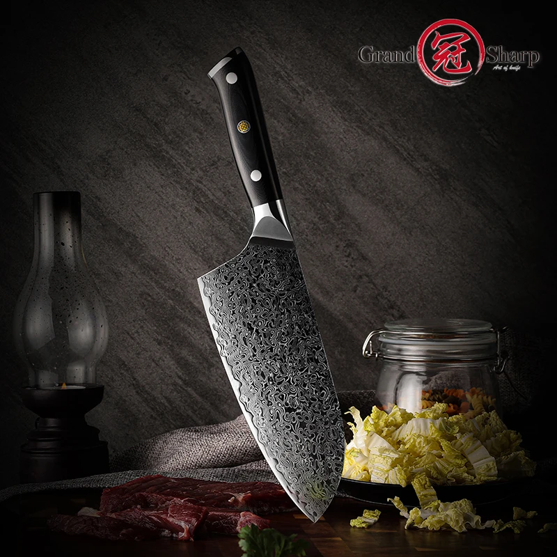 Damascus Cleaver Knife 7.2 Inch VG10 Japanese Damascus Steel Professional Butcher Tools 67 Layers Chef Damascus Kitchen Knives