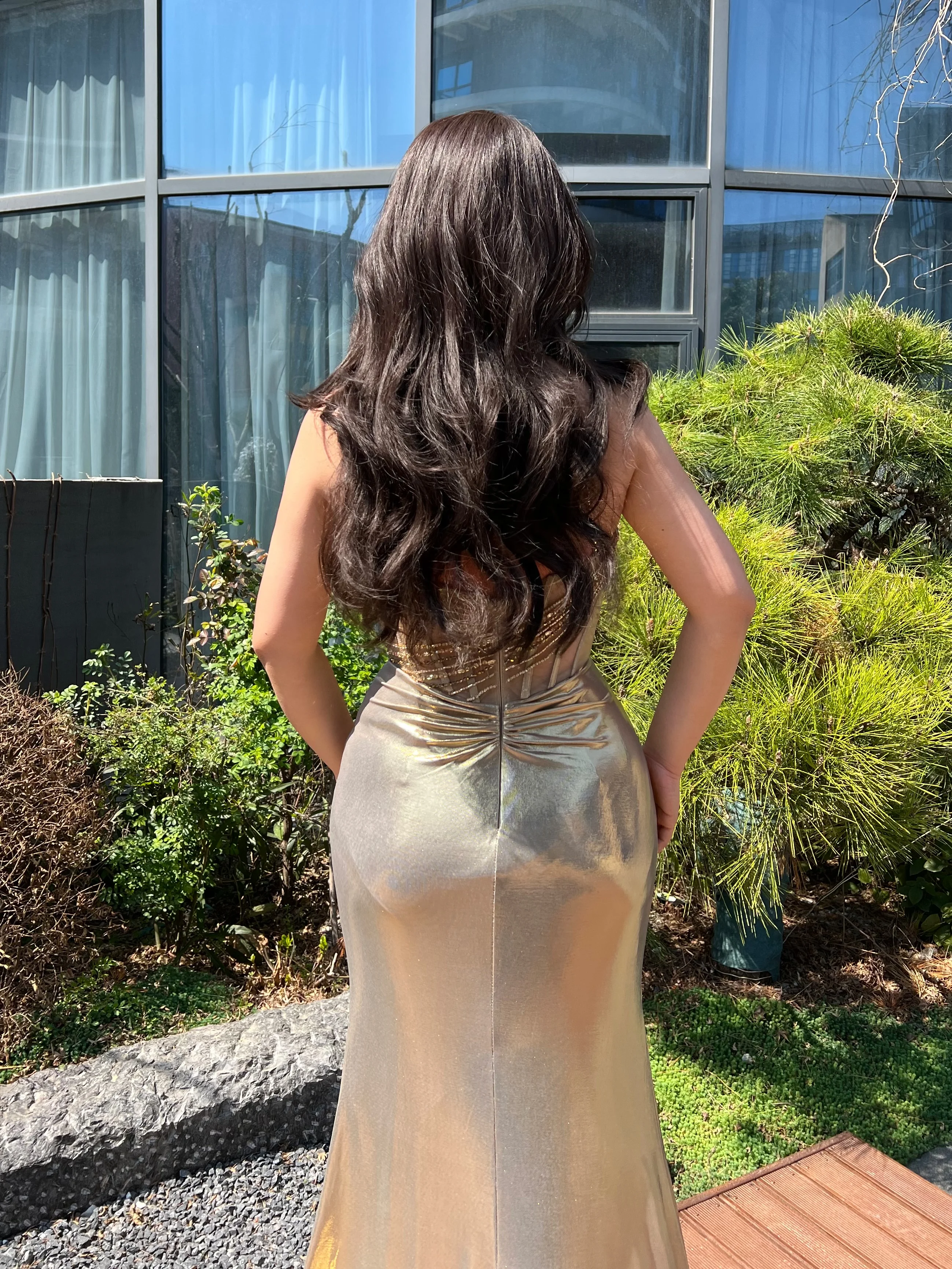 Shalimar Zhang-vestido dorado de lujo con lentejuelas, vestidos de fiesta para niñas con diamantes, tirantes finos hechos a mano, Sexy, personalizado