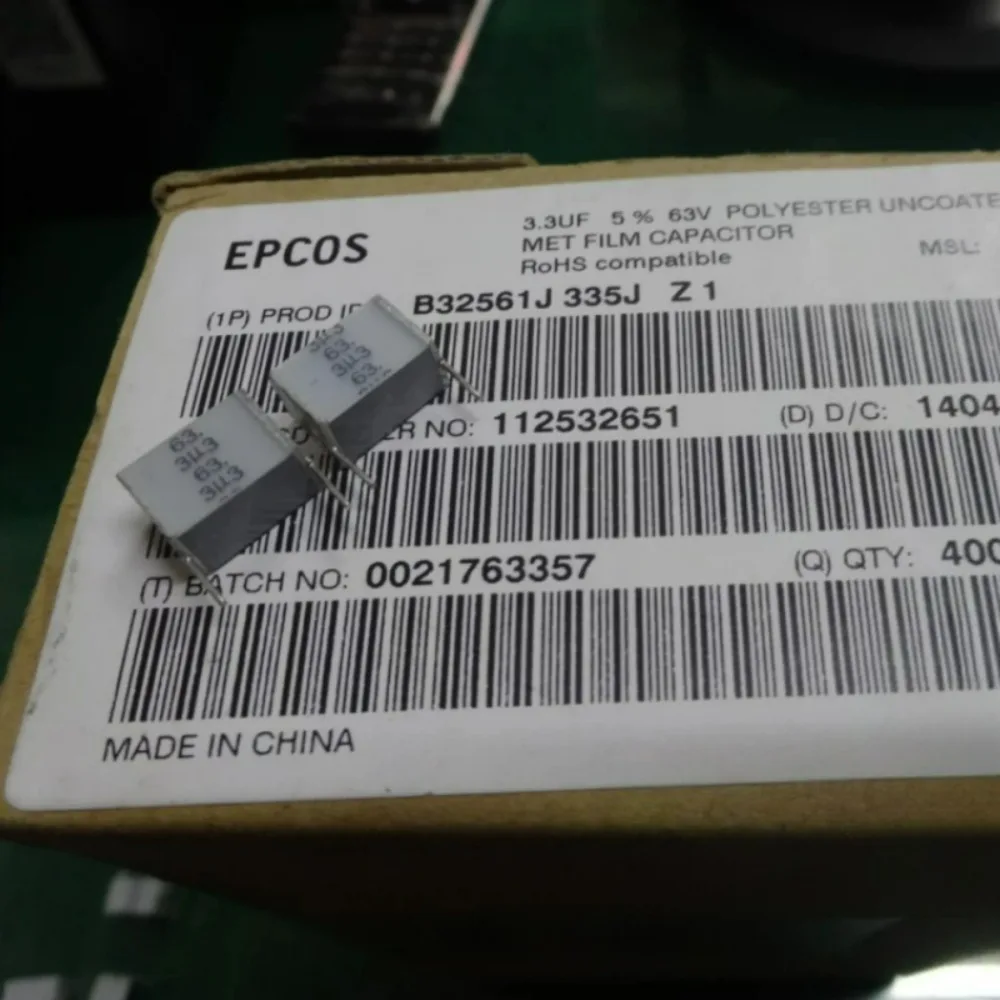 5pcs/lot EPCOS 3.3uf 63v 3u3f 335 J Brand New 10mm Layered Film Capacitor B32561J335J