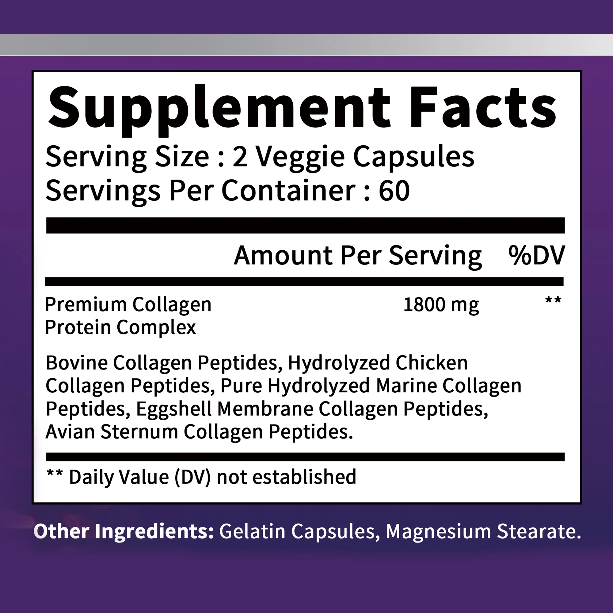 Multi Collagen - Type I, II, III, V, X and Hydrolyzed Collagen Peptide Supplement, Strengthens Hair, Skin, Joints - 120 Capsules