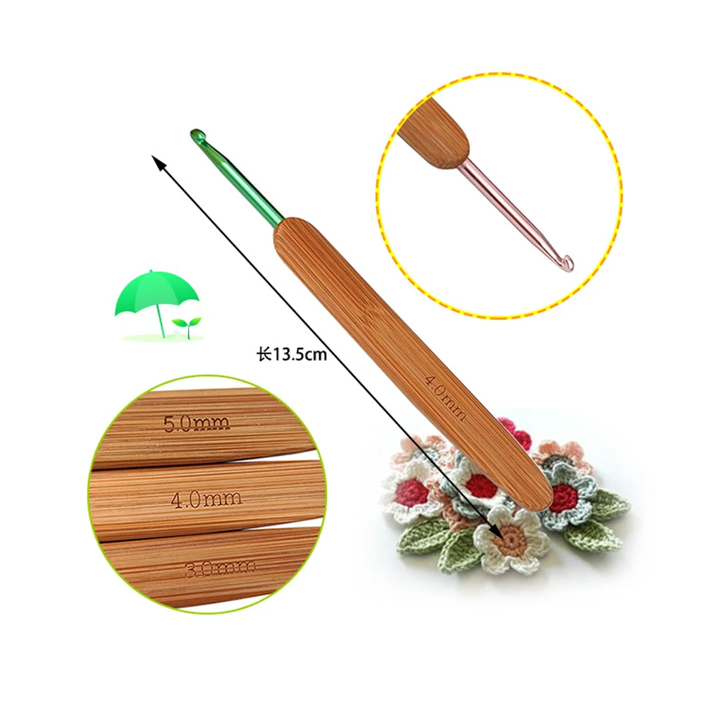 

9PCS/Set Bamboo Handle Colored Head Crochet Hook Set DIY Hand Knitting Tools Sweater Needles2mm-6mm