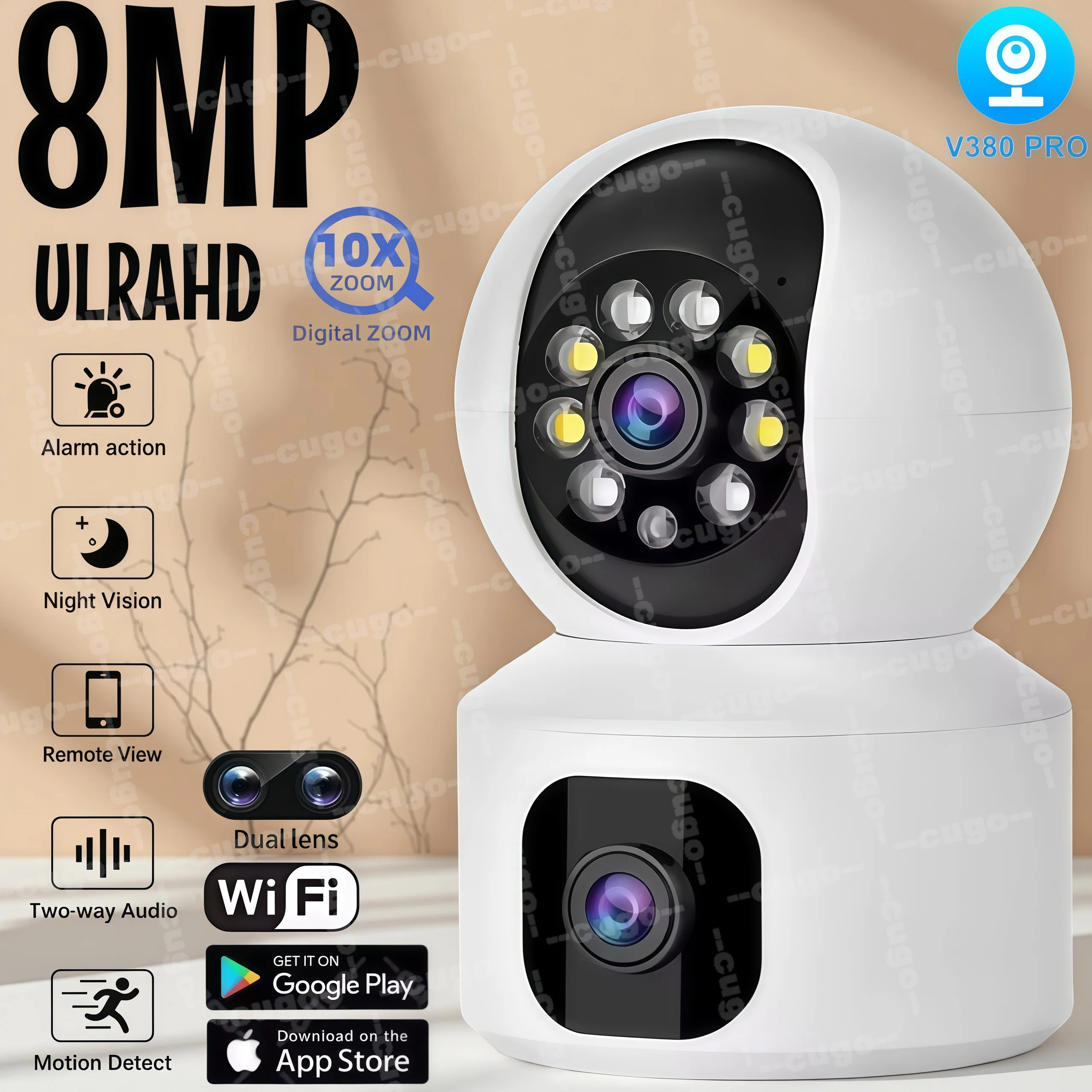 8-мегапиксельная домашняя панорамная IP-камера с Wi-Fi, умная камера с двумя объективами, камера с автоматическим слежением, цветная камера ночного видения, двусторонняя аудиосвязь, камера видеонаблюдения для детей/домашних животных