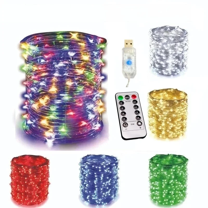USB Led String Light 5M/10M/20M/30M 8Mode pilot światła wróżkowe girlandy ślubne boże narodzenie dekoracje świąteczne lampy nowy rok — zdjęcie 2