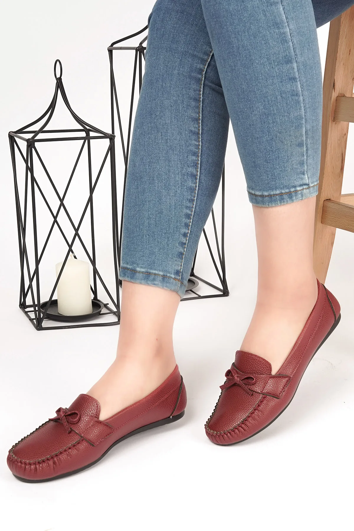 2022 SUMMER SEASON WOMEN Faux Leather DAILY CASUAL ELEGANT Bow Loafer SHOES Burgundy