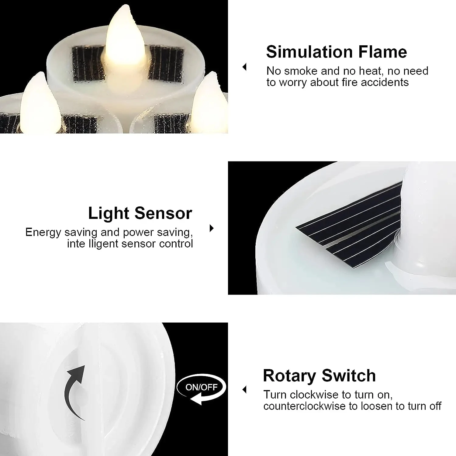 เทียนพลังงานแสงอาทิตย์6ชิ้นโคมไฟชาจำลองไร้ควัน LED โคมไฟเทียนไขอิเล็กทรอนิกส์กลางแจ้งคริสมาสต์ขี้ผึ้งชาฮาโลวีน