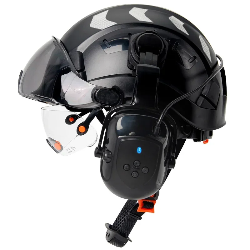 Bouwveiligheidshelm met Bluetooth 5.0 Ruisonderdrukking Oorbeschermers voor ingenieur ABS HardHat met vizieren Industriële hoed ANSI - afbeelding 2