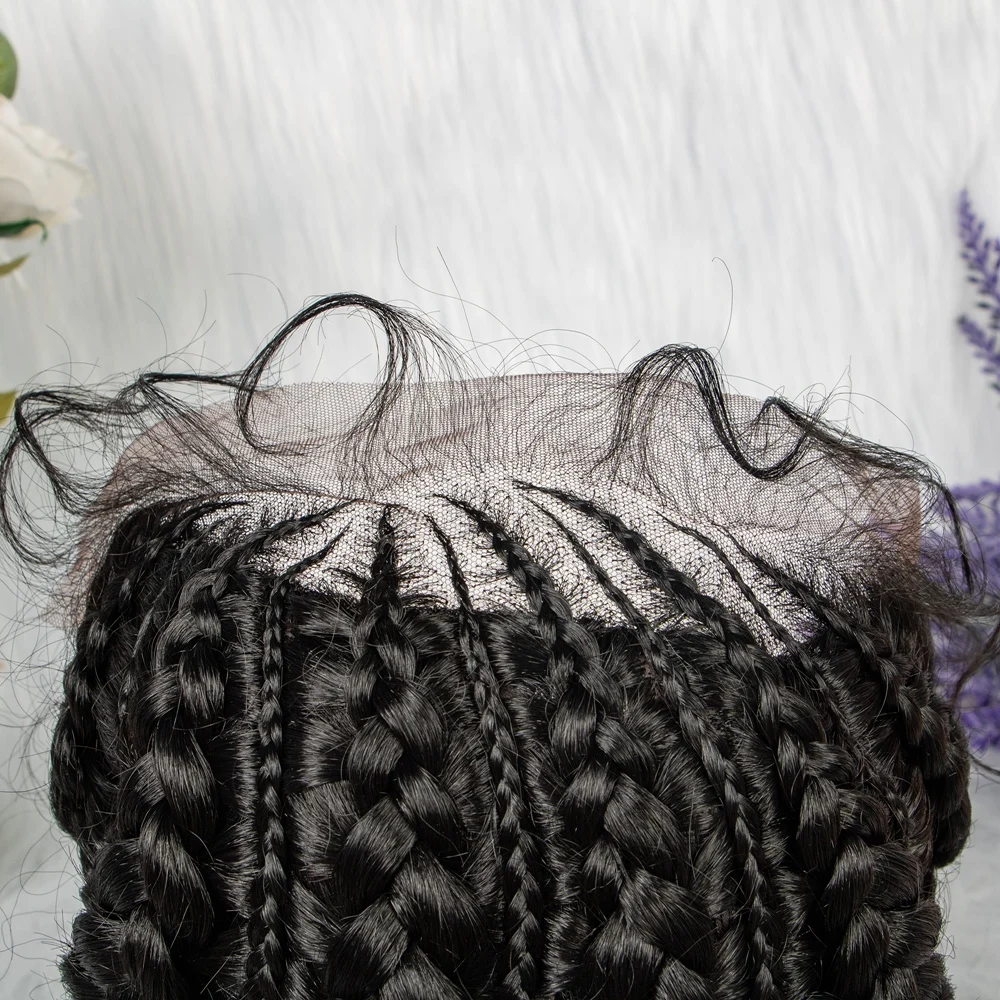 Cabelo sintético trançado perucas dianteiras do laço do rabo de cavalo frontal encaracolado perverso com cabelo do bebê para perucas trançadas da caixa do cornrow das mulheres afro