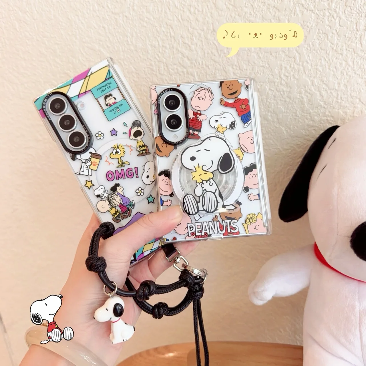 Cute Cartoon Snoopy Magnetic Phone Case for Samsung Galaxy Z Fold 8 7 Fold 8 Ultra Fold 7 Cover With Magsafe Stand Chain Cases