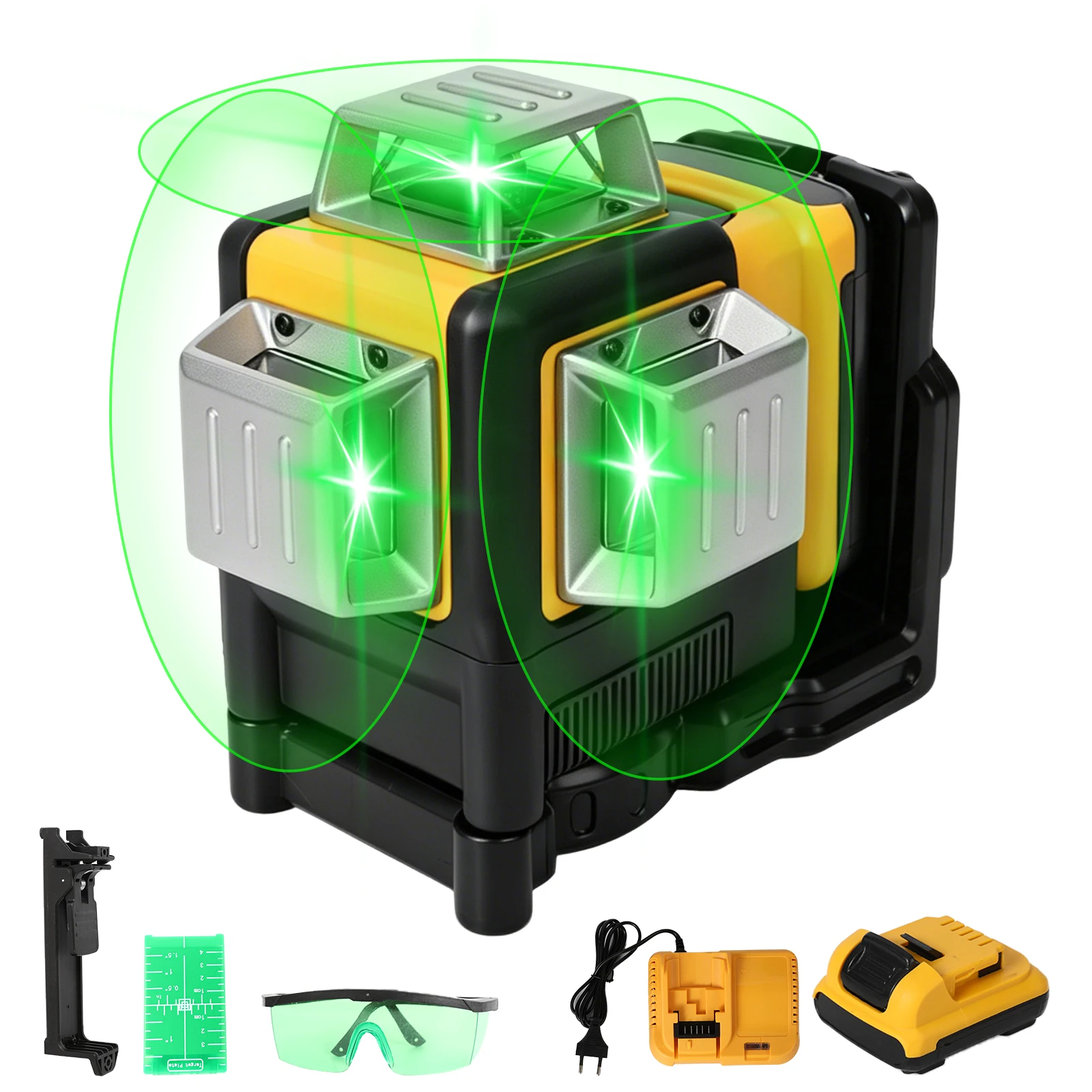 3D 12-Linien-Laser-Nivelliergerät 360° Vertikal 12V Lithium-Batterie Werkzeug Horizontales Grünlicht-Nivelliergerät für den Außenbereich