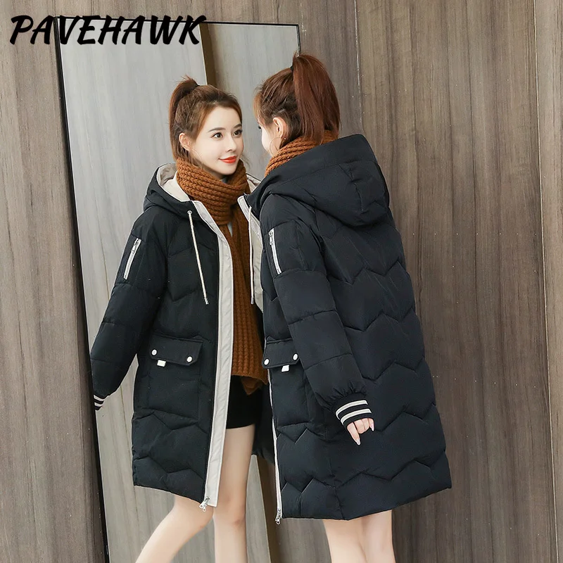 Women Warm Thick Hooded Parkas Winter Loose Casual Long Sleeve Jackets Basic Zipper Fashion Padded Long Coat Female Clothes