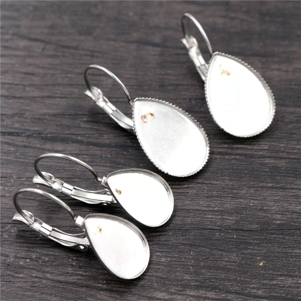 13*18mm i 10*14mm 10szt ze stali nierdzewnej spadek francuski dźwignia kolczyki zapinane z tyłu podstawy, Fit 13x18mm i 10x14mm szkło w kształcie kropli kaboszony — zdjęcie 2