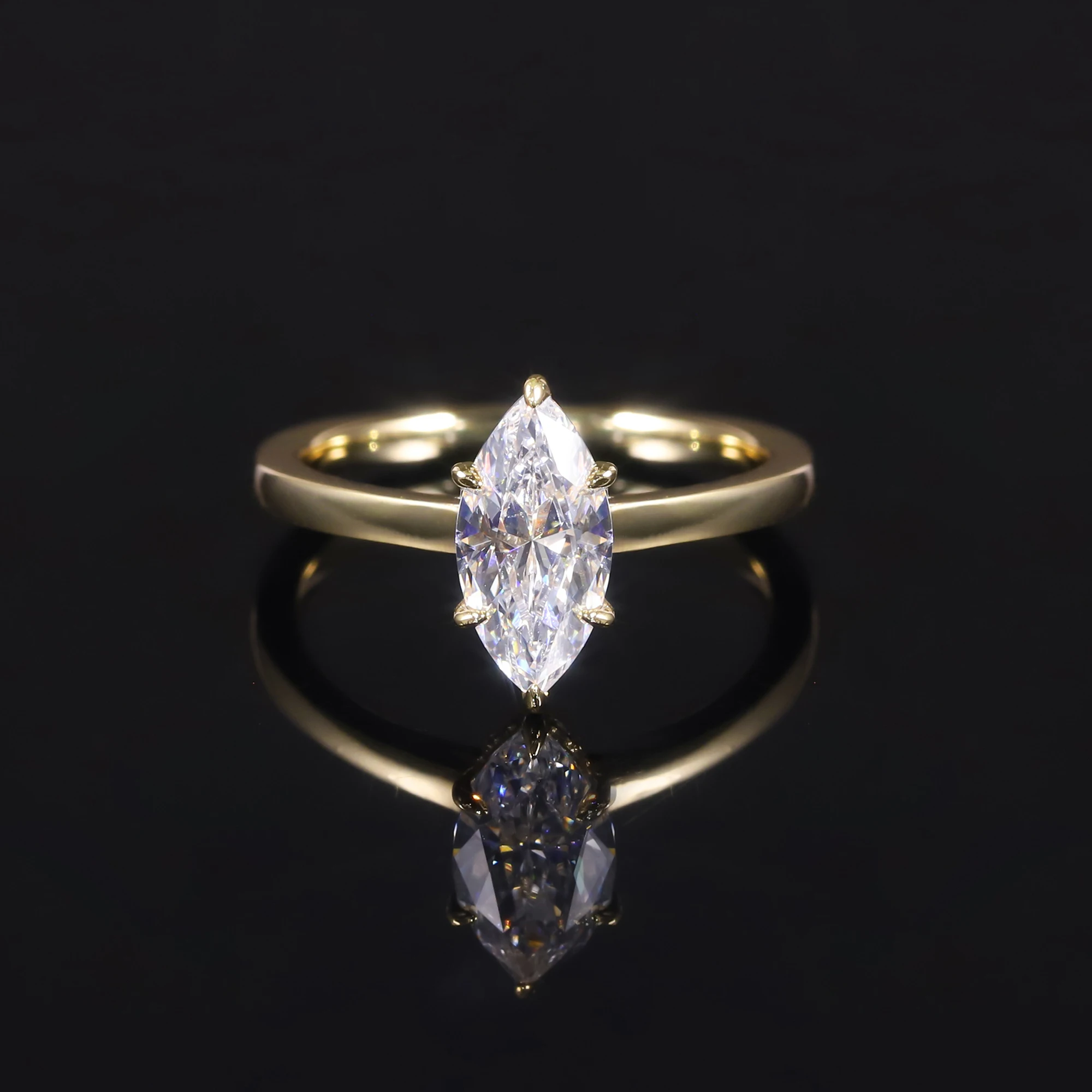 GEM'S BALLET 1.0CTW 5x10mm Freesia Hidden Halo Moissanite Solitaire Engagement Ring in 18k Gold Plated 925 Sterling Silver