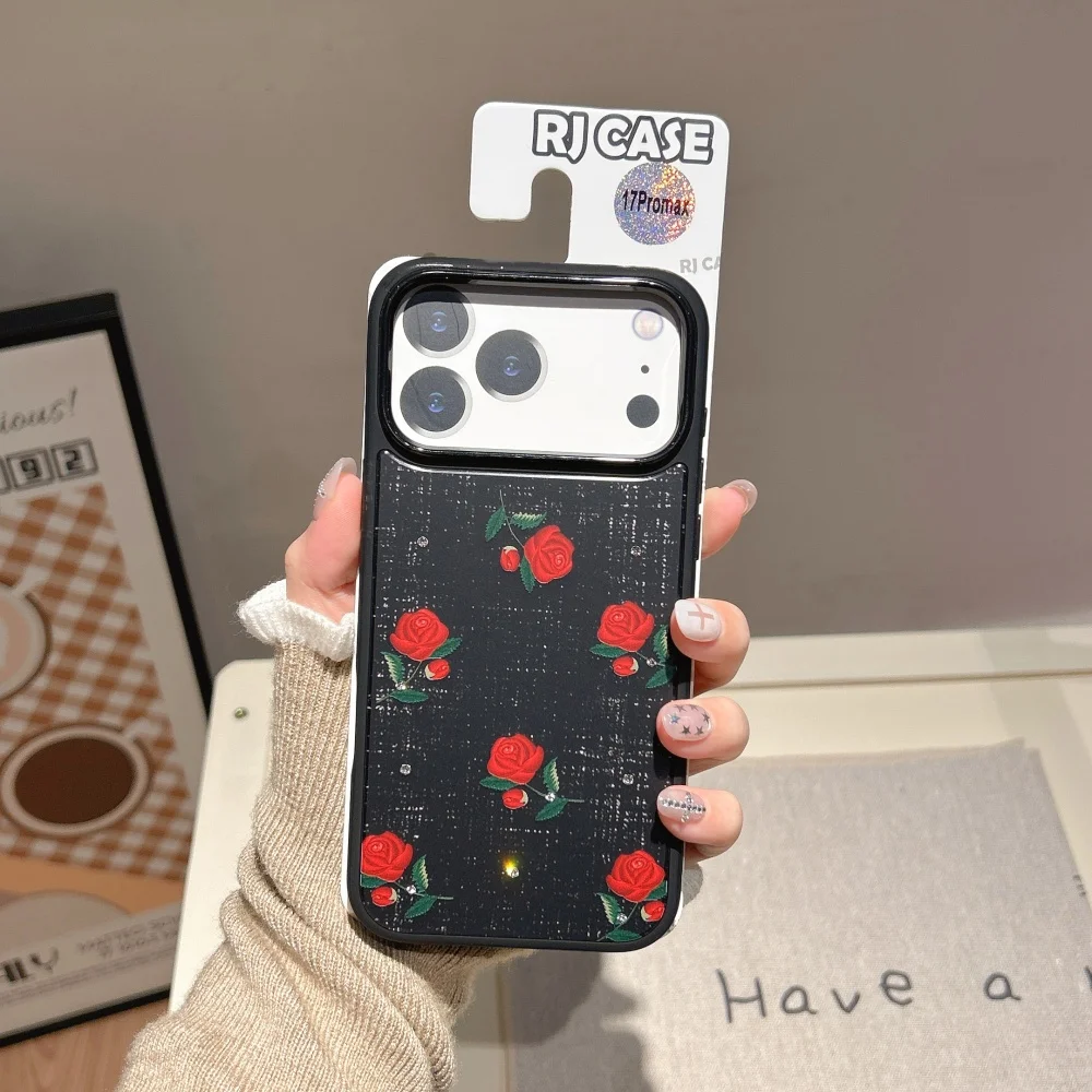 

Retro red rose magnetic phone case, suitable for iPhone17/15/16ProMax, Fundans17Pro retro fashion new shockproof protective case