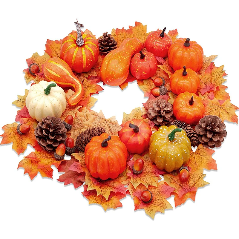 Artificial Maple Leaves Mini Pumpkin Pine Cones Acorns Thanksgiving Halloween Decoration Photography Props DIY Crafts