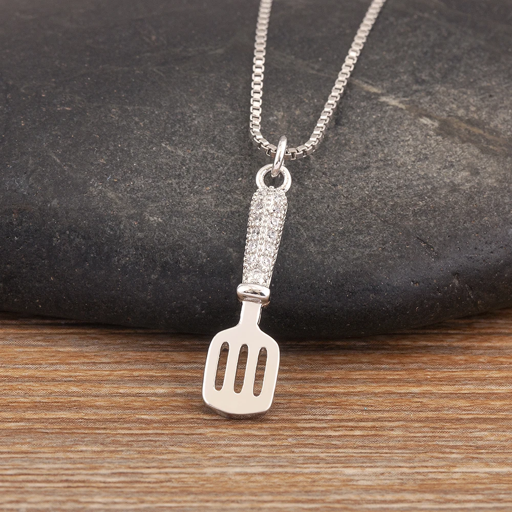 Nidin New Arrival Punk Style Copper Shiny Zircon Fork Shape Pendant Necklace For Women Girl Jewelry Accessories Creative Gifts image 5