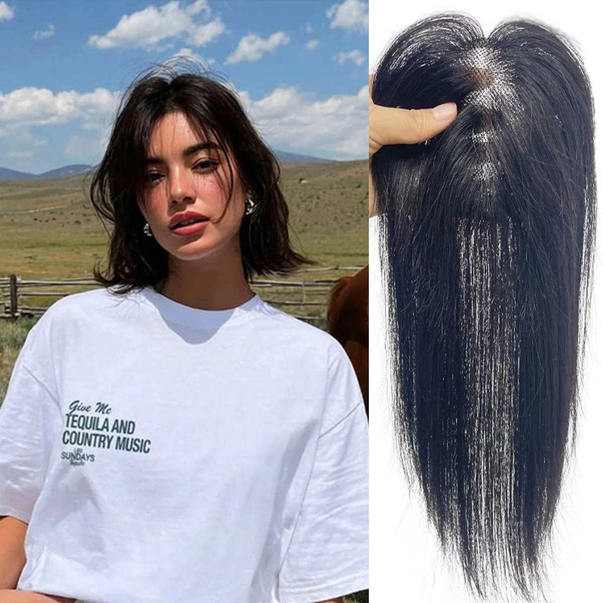 Natural Black 100% Remy Human Hair Topper With Hand Tied Breathable Base Upgraded 7×9Cm Straight Pre Plucked For Women 27Cm