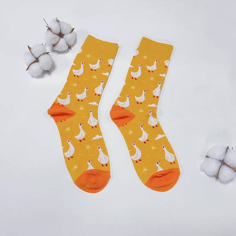 1 Pair Cartoon Duck Print Socks, Comfy  Cute Animal Mid Tube Women Socks For All Seasons