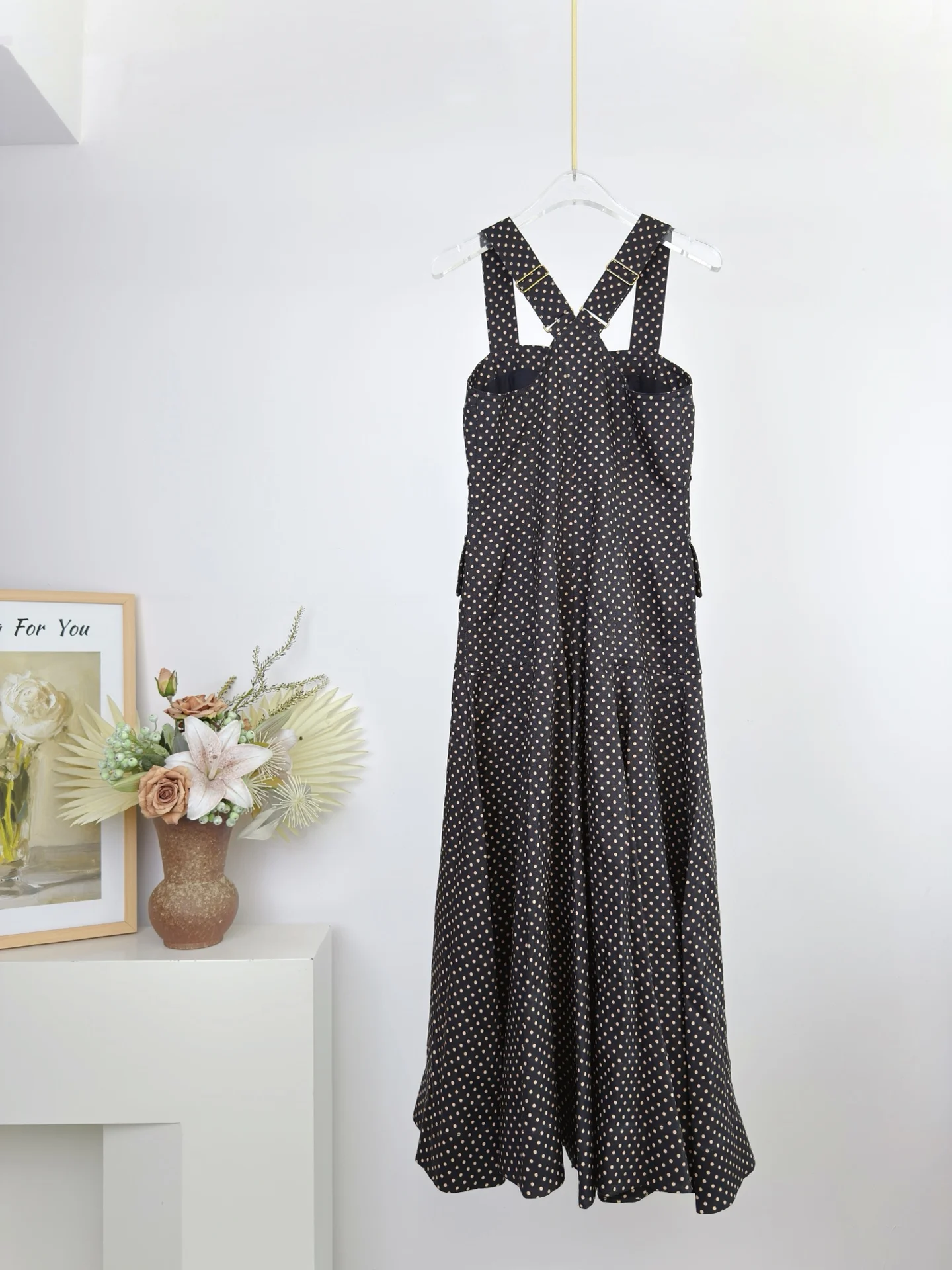 

2026 Women's Summer New Polka Dot Overall Maxi Dress Retro Slim Fit A-Line Dress ZX161