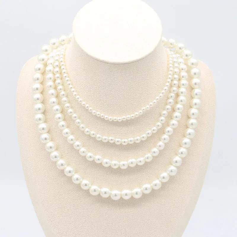 Elegancka okrągła sztuczna perła naszyjnik moda kobiety proste ręcznie Strand koralik łańcuszek do obojczyka Choker biżuteria ślubna na prezent — zdjęcie 2