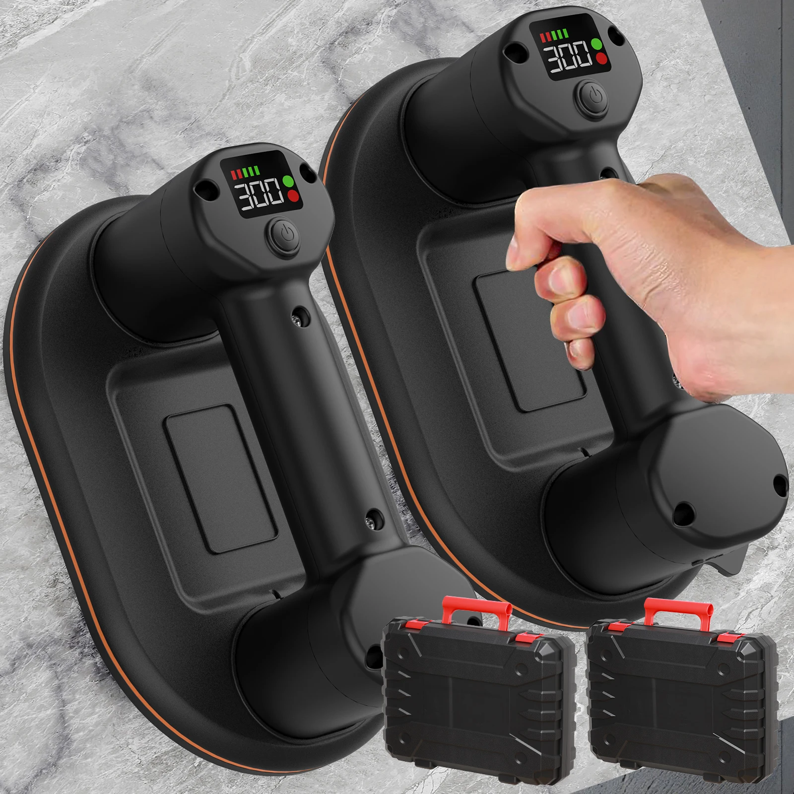 Ventouse électrique 2 pièces avec affichage numérique, ventouse puissante avec une force d'aspiration maximale de 300 kg, outil de levage pour la maison