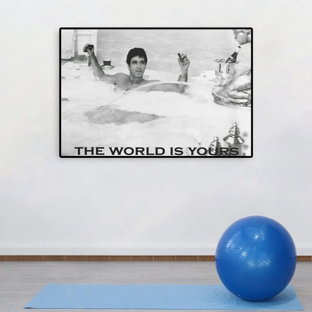 The World Is Yours Motivational Quote Scarface Movie Poster Prints Canvas Wall Art Man Bath Tub Painting for Bathroom Home Decor