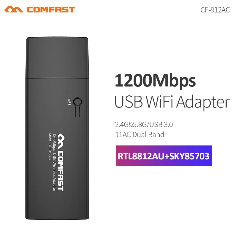 Comfast 1200Mbps USB3.0 WiFi Dongle RTL8812AU 2.4G&5G Wireless Adapter 802.11ac WiFi Antenna Network Card Kali Linux Monitor WPS