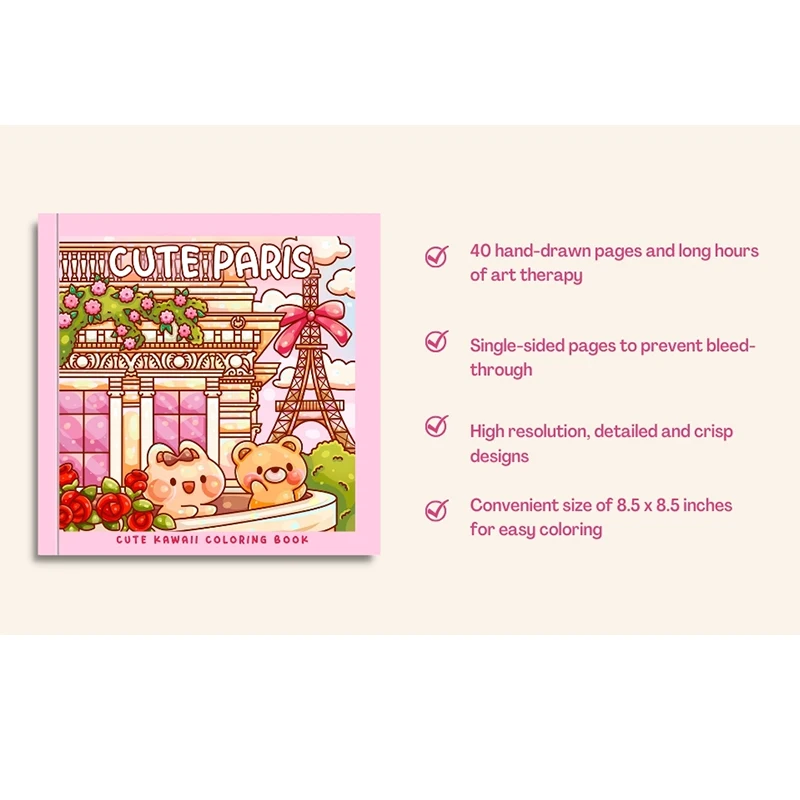 Cute Paris A Kawaii Coloring Book Adventure: Color Adorable Paris Landmarks and Cute Kawaii Characters  Perfect for Kids  Adult image 2