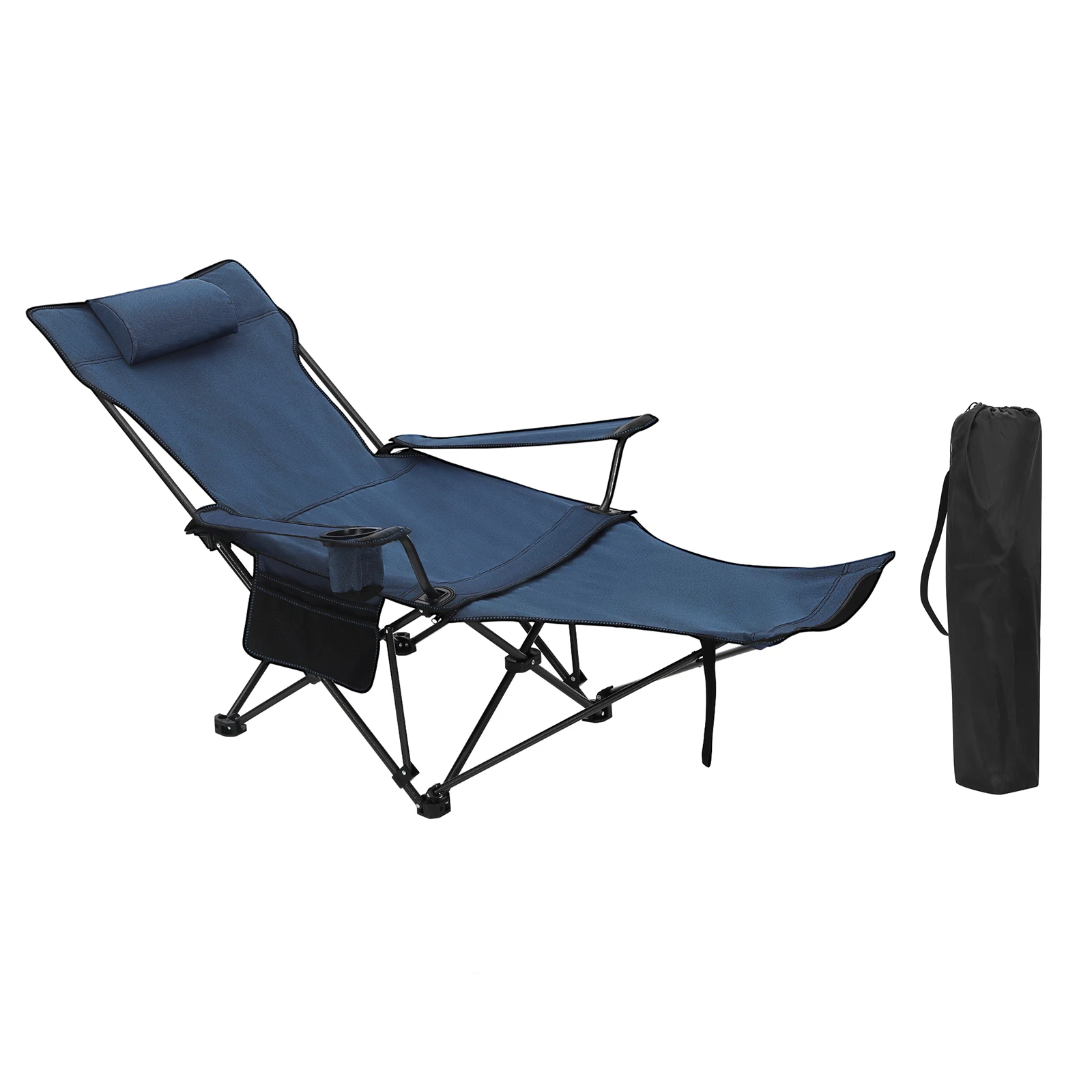 Foldable Camping Fishing Chair Lightweight Deckchair Lounge Chair with Removable Headrest Retractable Footrest for Outdoor