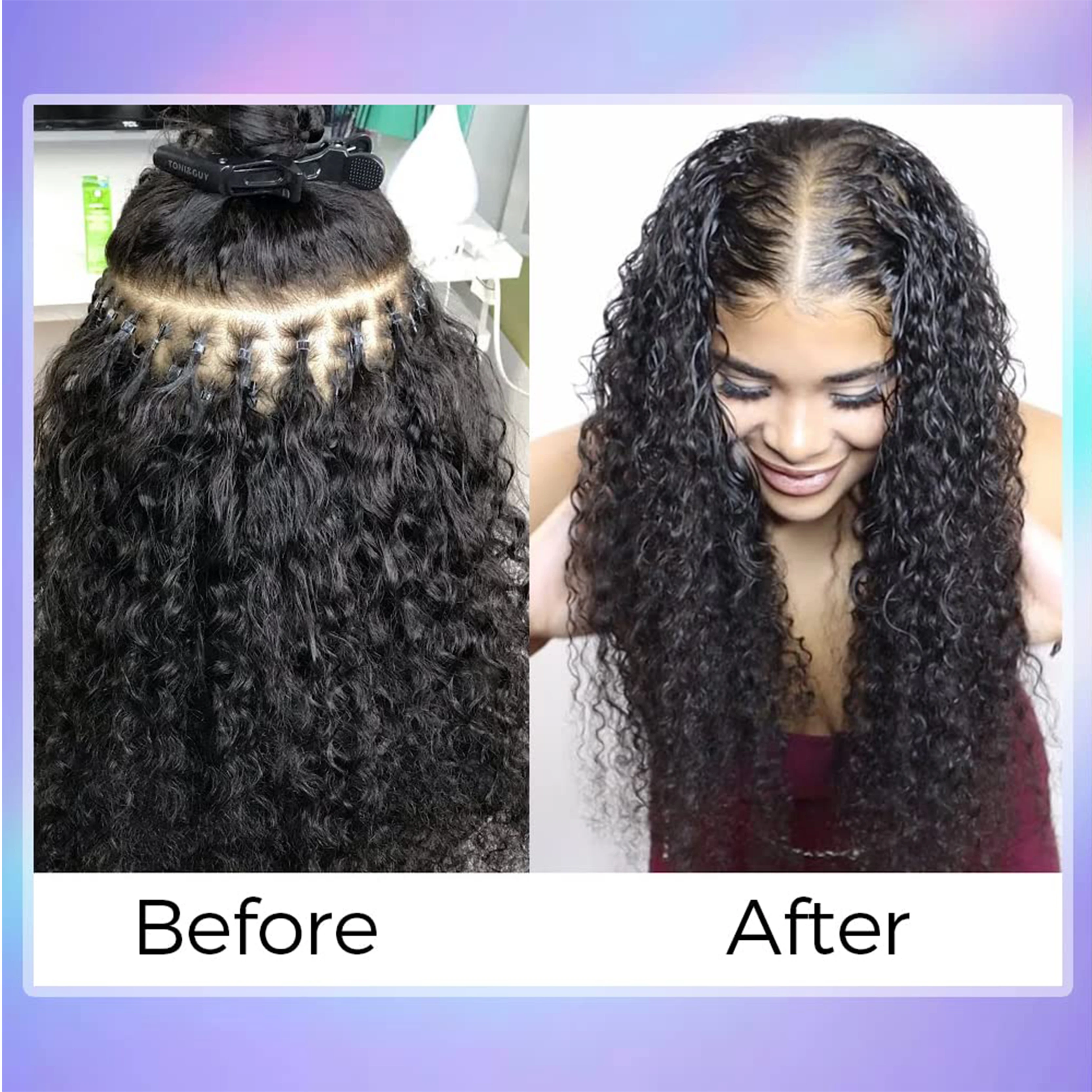 Extensões brasileiras micro anéis para mulheres negras, cabelo humano, micro loops, onda de água