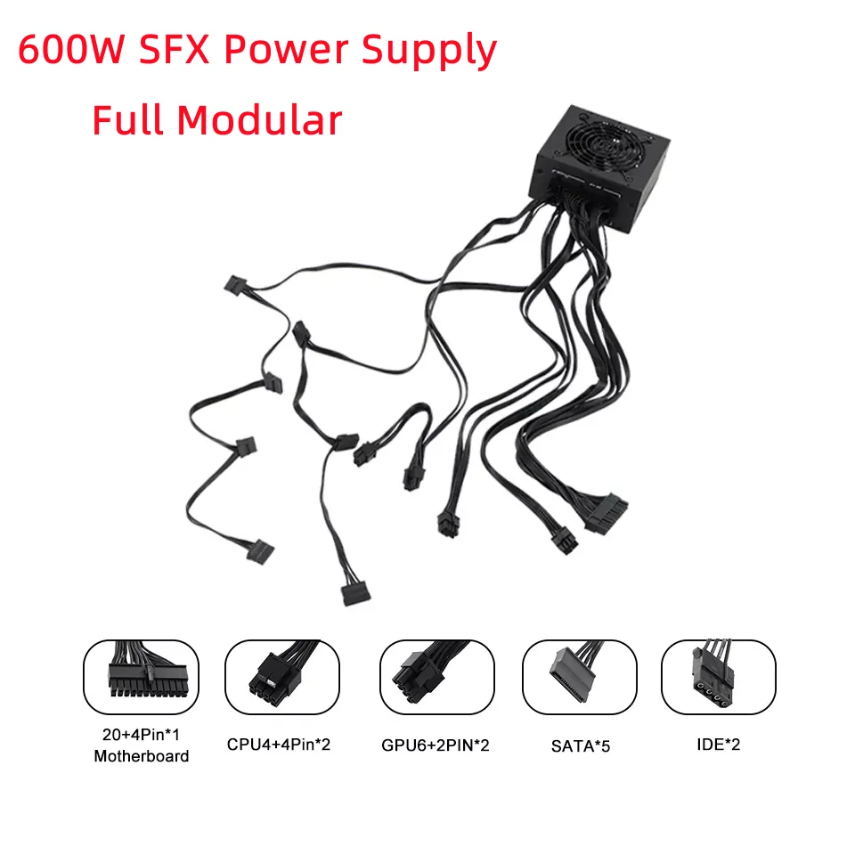 Imagem -06 - Fonte de Alimentação Sfx para pc Gamer Estojo Psu Totalmente Modular Sfx l Fontes de Alimentação 750w 600w