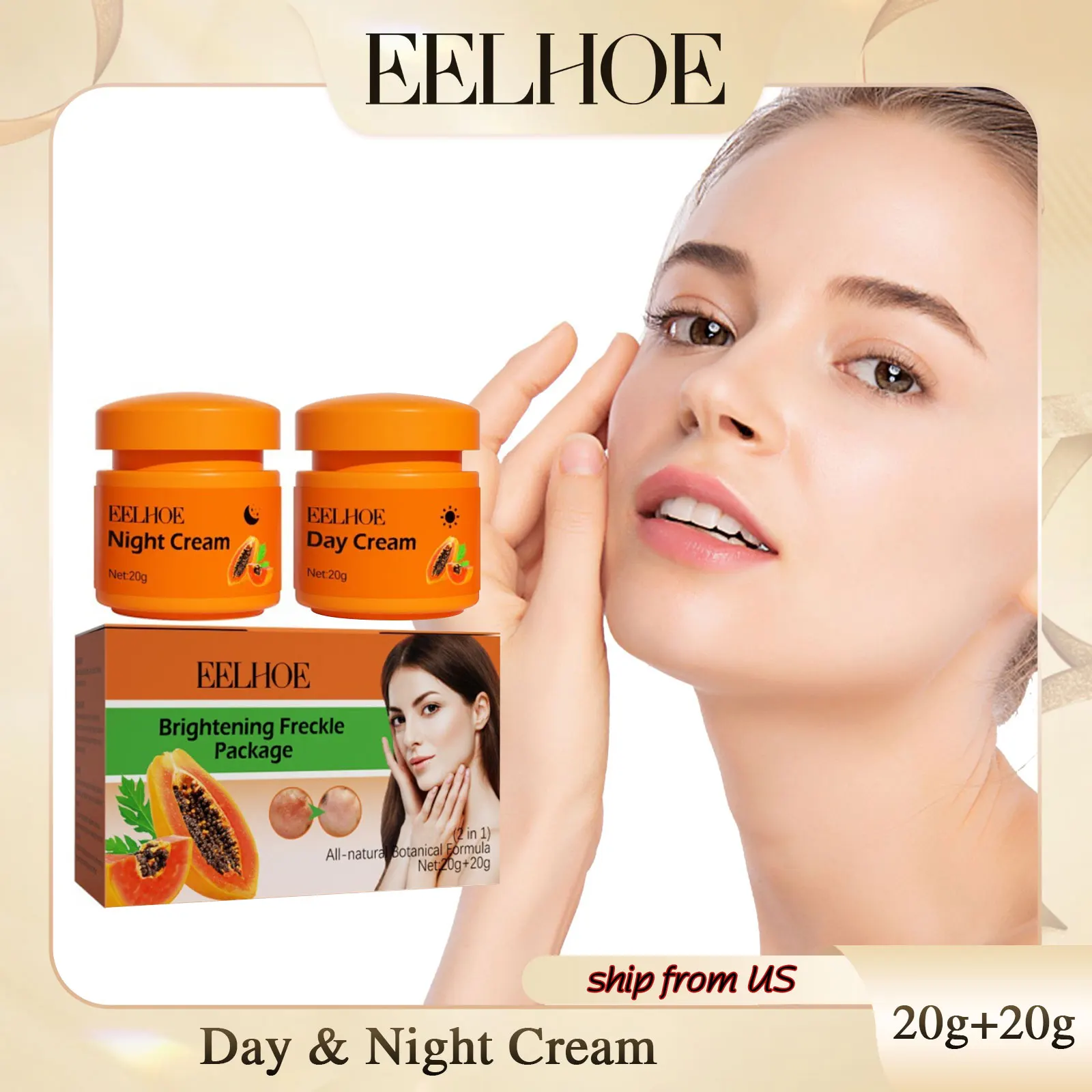 Freckle Whitening Face Cream Papaya Day Night Sun Spots Corrector Fade Pigment Brighten Skin Tone Blemish Bleaching Nourishing