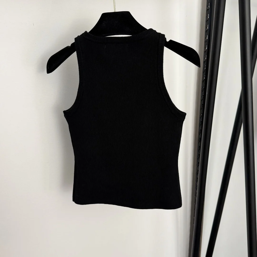 2025 high-quality women's nail bead green letter sticker slim knit vest HL137