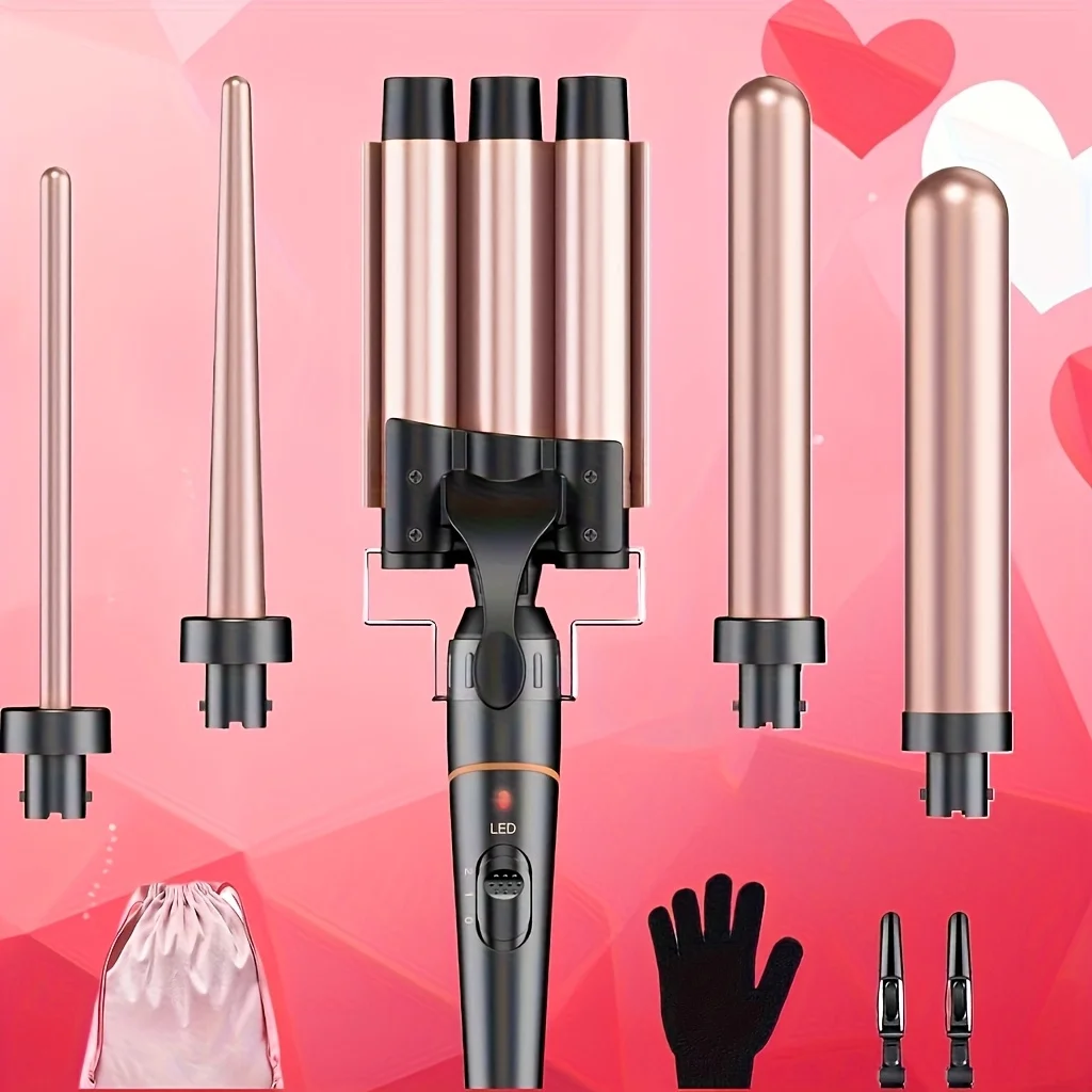 

BESTOPE PRO Waver Curling Iron - 3 Barrel Hair Crimper Iron, 5 in 1 Curling Wand Set, Fast Heating Up Hair Wand with 2 Clips,