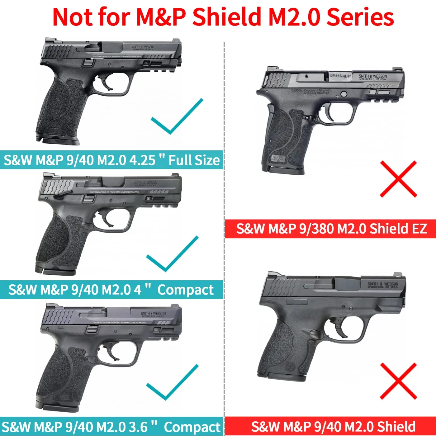 OWB Paddle Holster Fit Smith&Wesson M&P 9MM/.40 M2.0 Full Size 4.25''and M2.0 Compact4'' 3.6''.360 Degrees Adjustable Right Hand