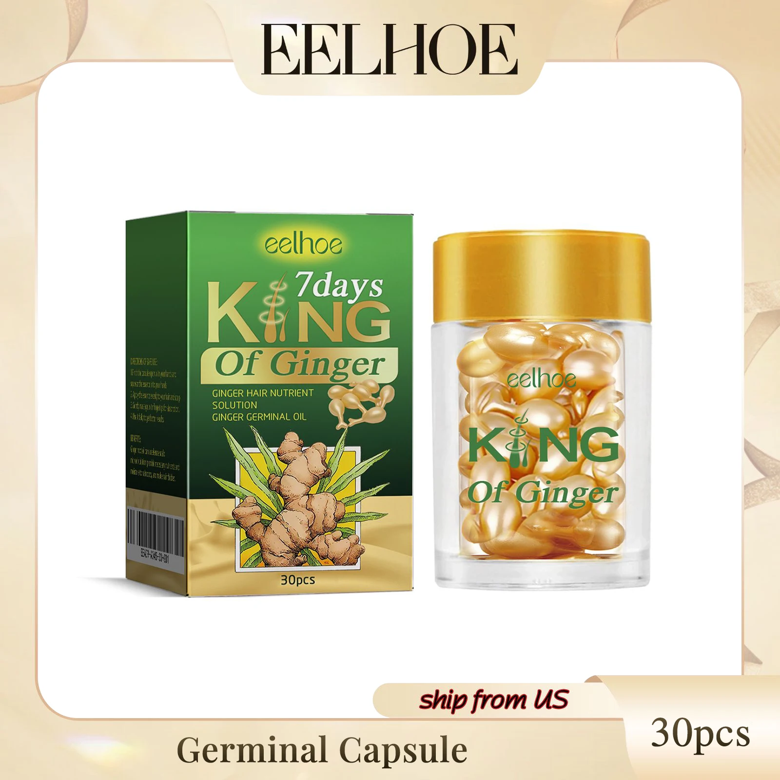 Eelhoe Germinal Capsule Ginge Dense Hair Capsule Moisturizes Hair Roots Thickens Hair Prevents Hair Loss, Scalp Massage Capsule