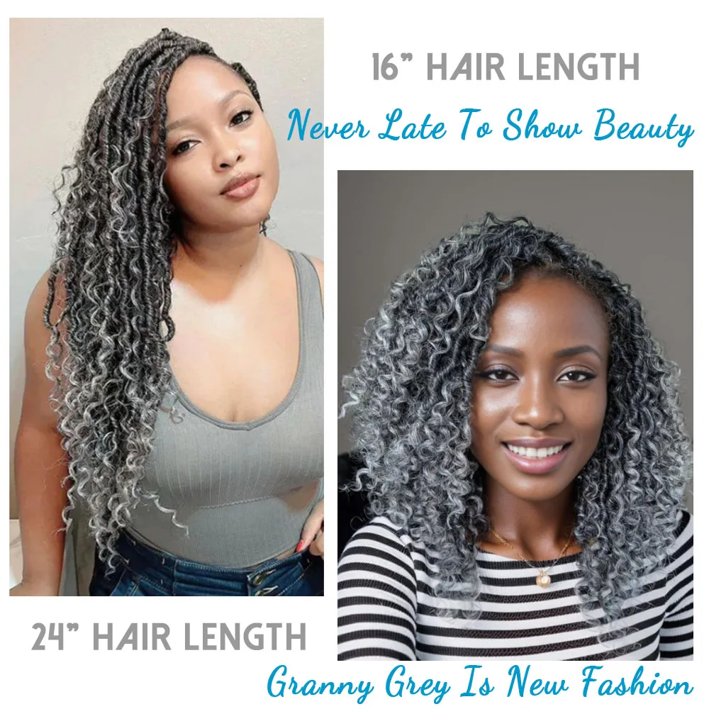 

Т # Серые (1B/Grey) накладные волосы Goddess Locs (каждая упаковка содержит 7 пучков) для плетения крючком, новые кудрявые искусственные локоны для чернокожих женщин, доступны в длинах 10-22 дюйма.