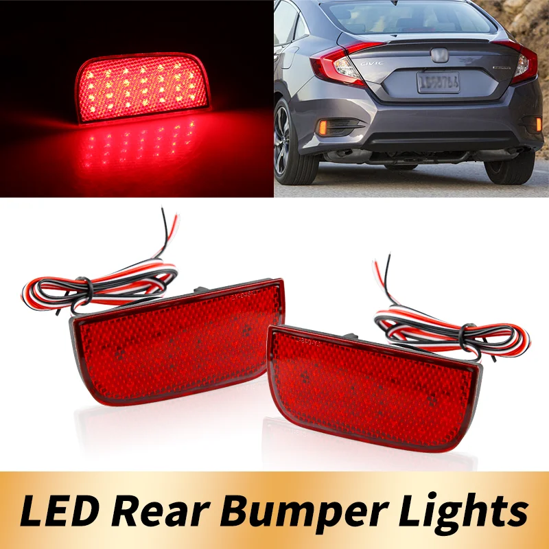 Red/Black Lens LED Rear Bumper Reflector Brake Stop Light Tail Fog Lamp For 10th Gen Honda Civic Sedan Coupe 2016-up 33505TBAA01