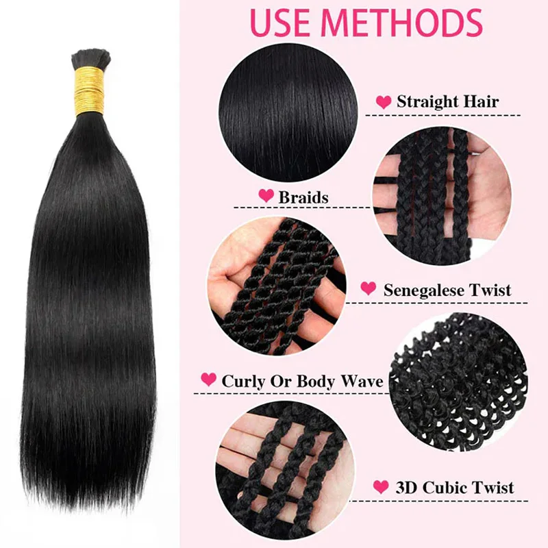 مستقيم جديلة حزم الشعر البشري السائبة للتضفير 100% الشعر البشري 1/2/3 حزم لا لحمة ريمي وصلات شعر بشرية للنساء #2