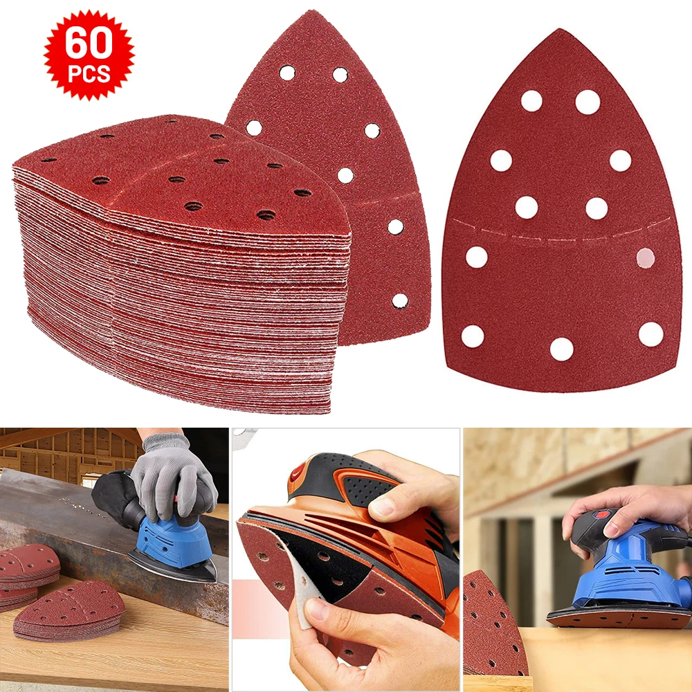 60x Sanding Sheets Triangle Mouse Detail Sander Pads 40 60 80 120 180 240 Grit