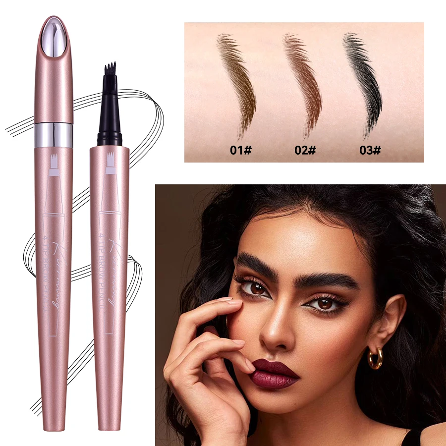 4 Fork Tip Eyebrow Pencil 3D Microblading Waterproof Dark Brown Natural Colour Fine Stroke Magic Eyebrow Pencil 2024 New Ladies