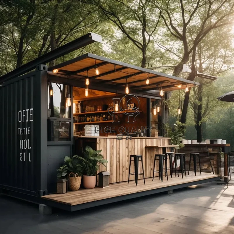 High End Foldable Container House for Coffee Shop Bakery with Serving Counter and Outdoor Seating Area