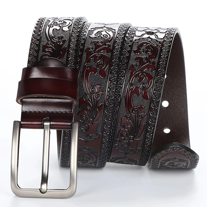 Neuer Echtleder-Herrengürtel im Retro-Western-Stil mit modischer Legierungsschnalle, hochwertiger Luxusmarkengürtel für Jeans, auch für Damen – Detail 7
